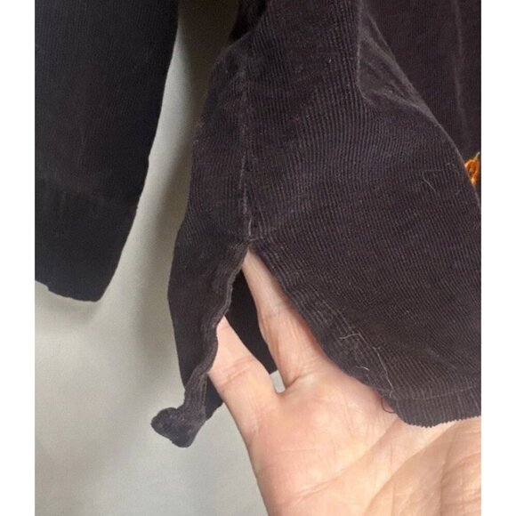 VTG Quacker Factory Black Corduroy Embroidered Pumpkin Halloween Shirt Blouse M - Picture 3 of 10